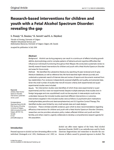Research-based Interventions for Children and Youth with Fetal Alcohol Spectrum Disorder: Revealing the Gap