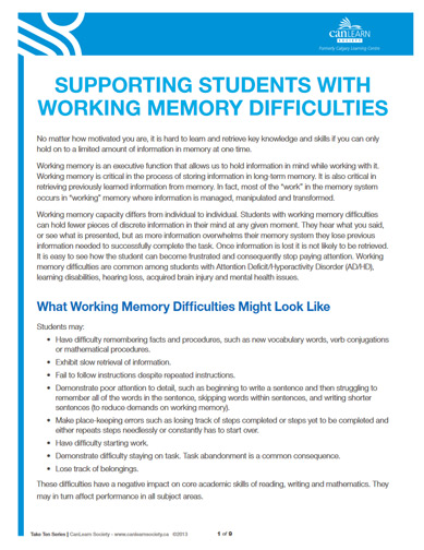 Supporting Students with Working Memory Difficulties